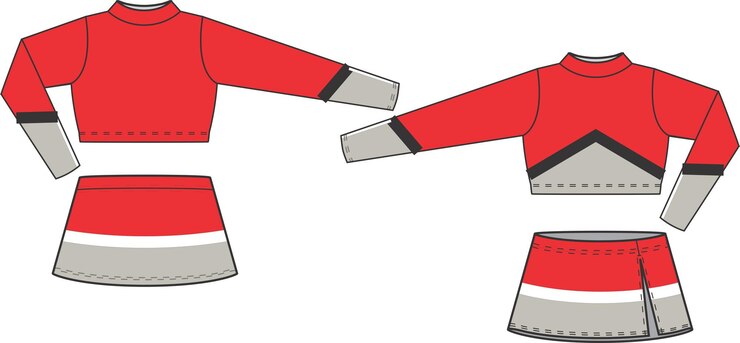 Vector sublimación cheerleader uniforme maquetas vista frontal trasera