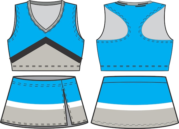 Sublimación cheerleader uniforme maquetas vista frontal trasera