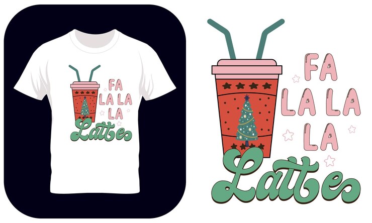 Vector sublimación de cita de café de navidad, fa la la la latte, camisa de feliz navidad, navidad y café