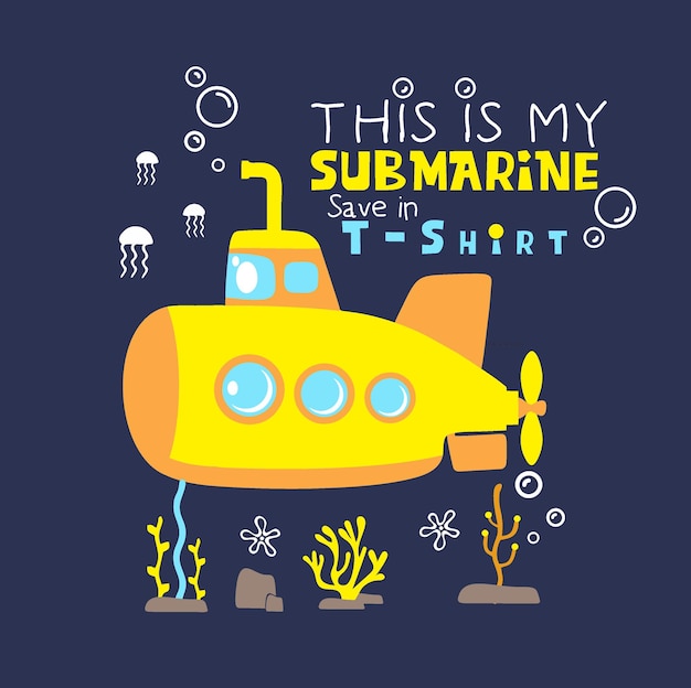 Vector un submarino amarillo con las palabras este es mi salvamento submarino en camiseta.