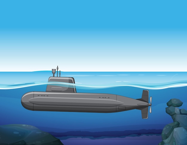 Vector submarino en fondo submarino