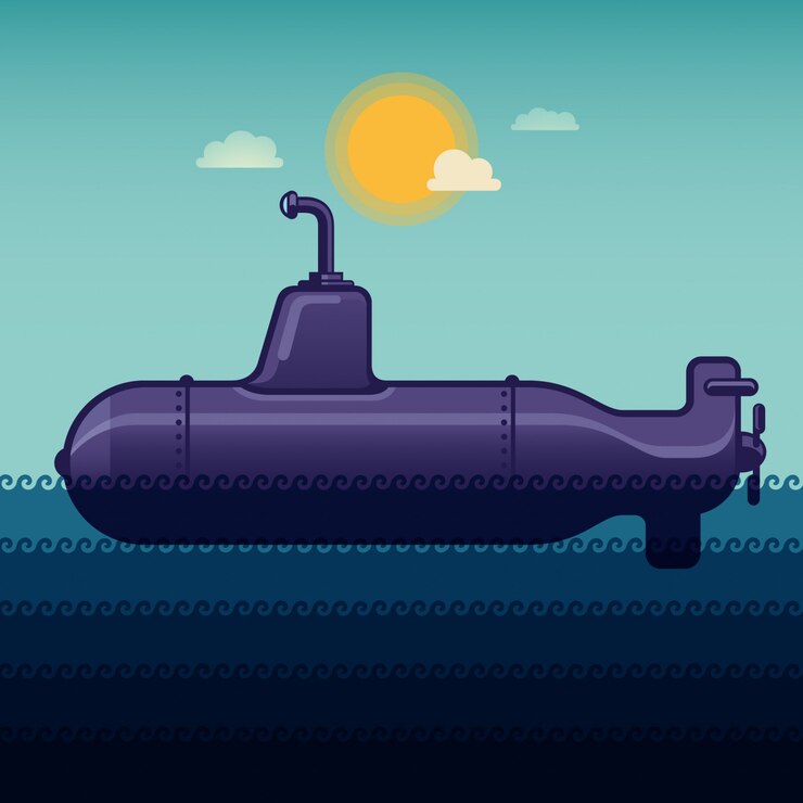 Vector submarino en el mar