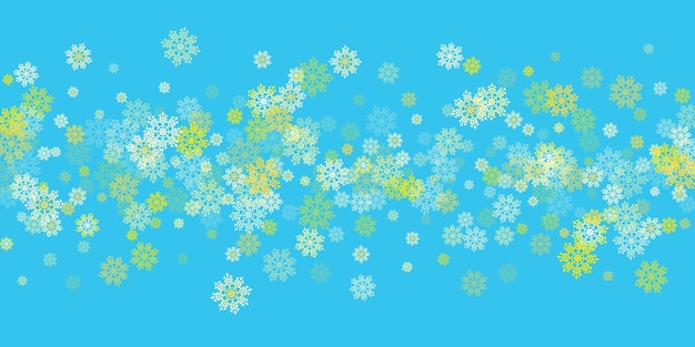 Subtiles copos de nieve y estrellas volando sobre el fondo verde de Navidad