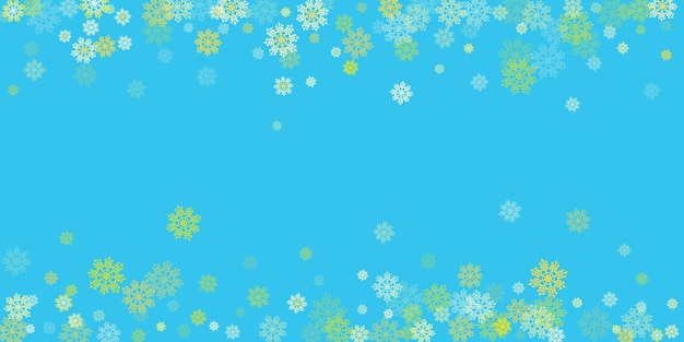 Subtiles copos de nieve y estrellas volando sobre el fondo verde de Navidad