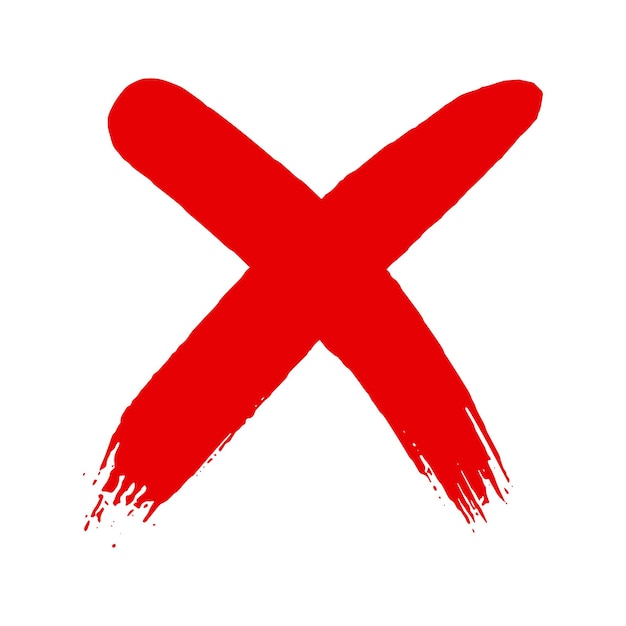 Sucio grunge dibujado a mano cruz x con pinceladas ilustración vectorial aislado sobre fondo blanco