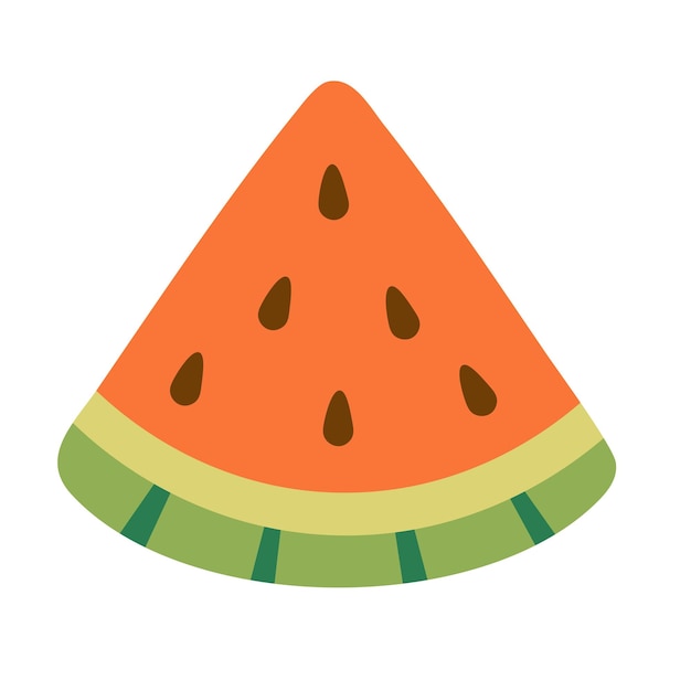 Sucosa rebanada de sandía de dibujos animados en estilo doodle plano Ilustración divertida de frutas tropicales de verano