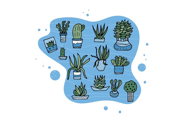 Suculentas en estilo doodle Ilustración vectorial