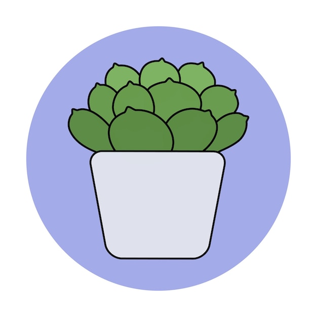 Suculento en una olla en estilo plano de dibujos animados de garabatos coloreados Icono de planta casera