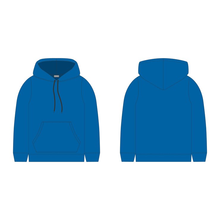 Sudadera azul con capucha. Dibujo técnico de capucha para hombre. Diseño técnico.