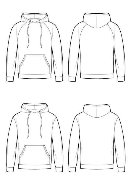 Sudadera con capucha de canguro para hombre en la parte delantera trasera. Dos variantes de mangas.