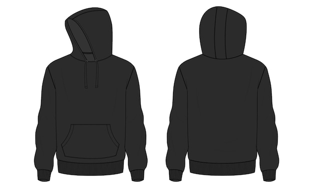 Vector sudadera con capucha de manga larga vector de dibujo plano de moda técnica ilustración plantilla de color negro