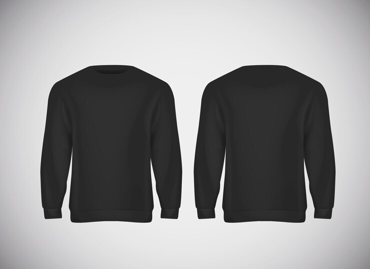 Sudadera con capucha negra para hombre. Maqueta realista. Plantilla con capucha de manga larga sobre fondo.