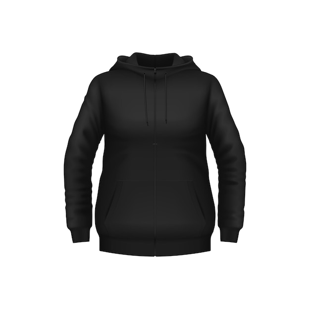 Sudadera con capucha negra maqueta de vector realista