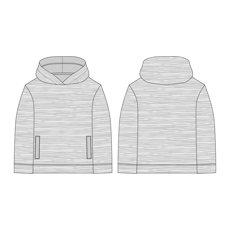Vector sudadera con capucha de tela melange. dibujo técnico de ropa para niños. dibujo técnico con capucha para hombres. diseño técnico. ropa deportiva, ropa de uniforme. vector ilustración de moda.