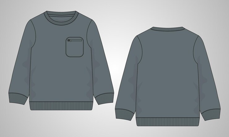 Vector sudadera de manga larga dibujo plano de moda técnica plantilla de ilustración vectorial