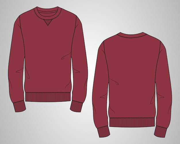 Sudadera de manga larga Dibujo plano de moda técnica Plantilla de ilustración vectorial