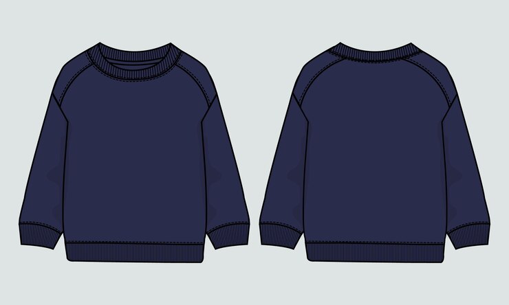 Vector sudadera moda boceto plano ilustración vectorial plantilla de color azul marino vistas frontal y posterior