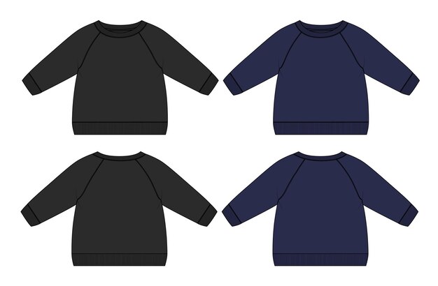 Sudadera Reglan de manga larga Plantilla de color azul marino con dibujo plano técnico de moda para mujer