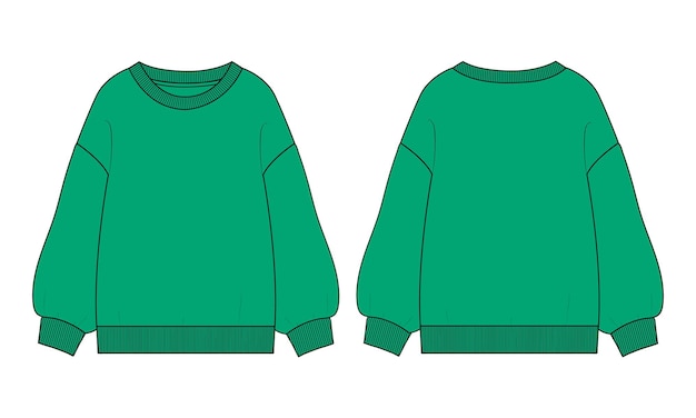 Sudadera técnica moda dibujo plano vector ilustración color verde plantilla para mujer