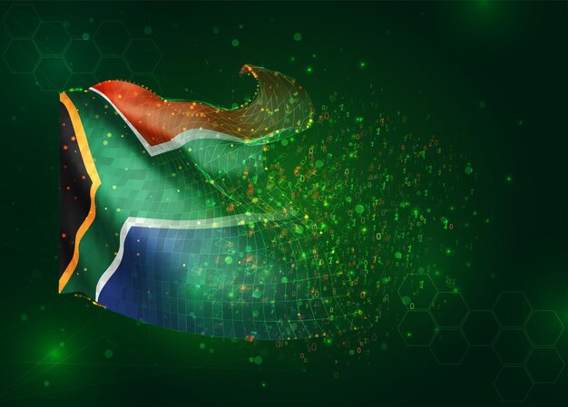 Sudáfrica en vector 3d bandera sobre fondo verde con polígonos y números de datos