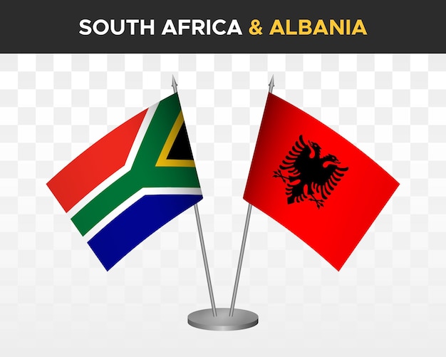 Sudáfrica vs albania banderas de escritorio maqueta aislado 3d vector ilustración mesa banderas