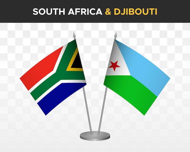 Sudáfrica vs djibouti escritorio banderas maqueta aislado 3d vector ilustración mesa banderas