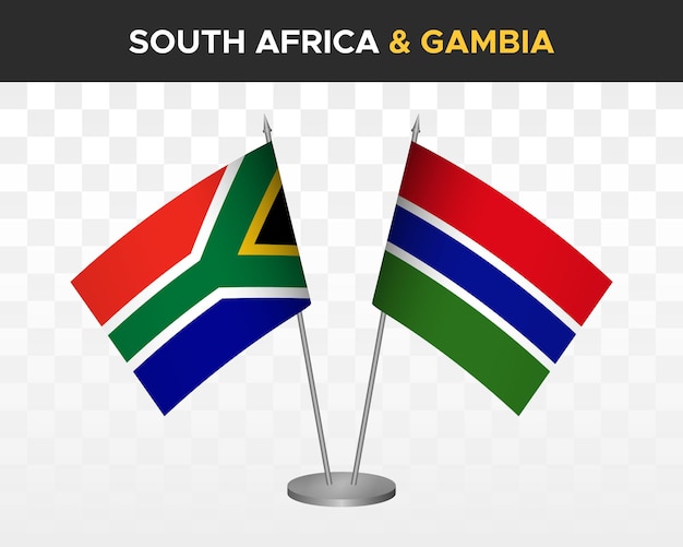 Sudáfrica vs gambia escritorio banderas maqueta aislado 3d vector ilustración mesa banderas
