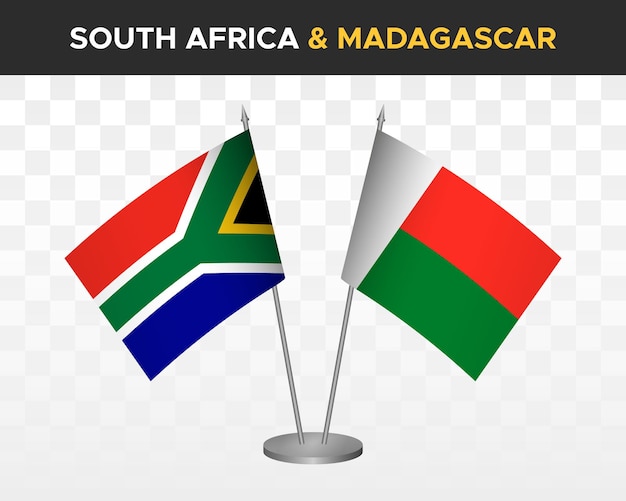 Sudáfrica vs madagascar escritorio banderas maqueta aislado 3d vector ilustración mesa banderas
