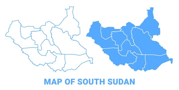 Sudán del Sur Mapa azul de regiones planas Ilustración vectorial del contorno fronterizo