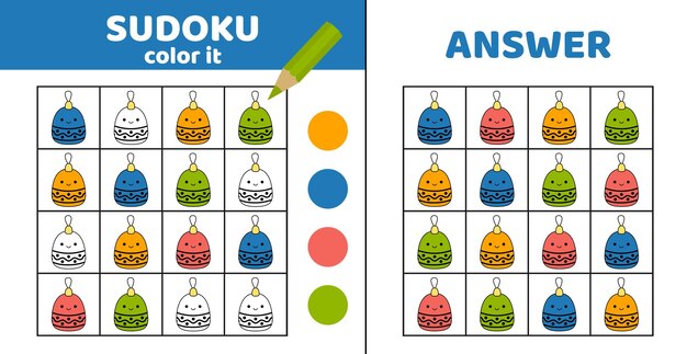 Sudoku con la bola de Navidad Colorear sudoku con la pelota de calabaza de dibujos animados kawaii