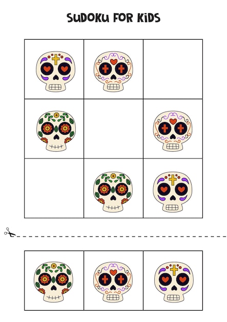 Sudoku educativo con lindas calaveras mexicanas
