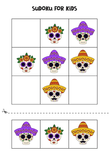 Sudoku educativo con lindas calaveras mexicanas