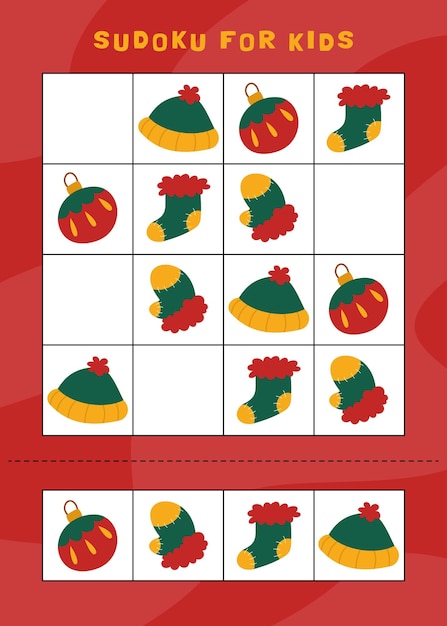 Sudoku de hojas de trabajo navideñas para niños.