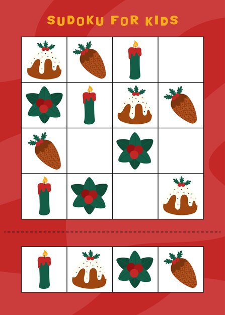 Sudoku de hojas de trabajo navideñas para niños.