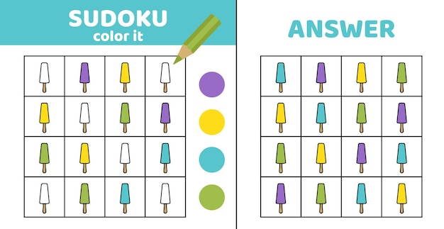 Sudoku Ice lolly Helado Sudoku para colorear con helado Dibujos animados