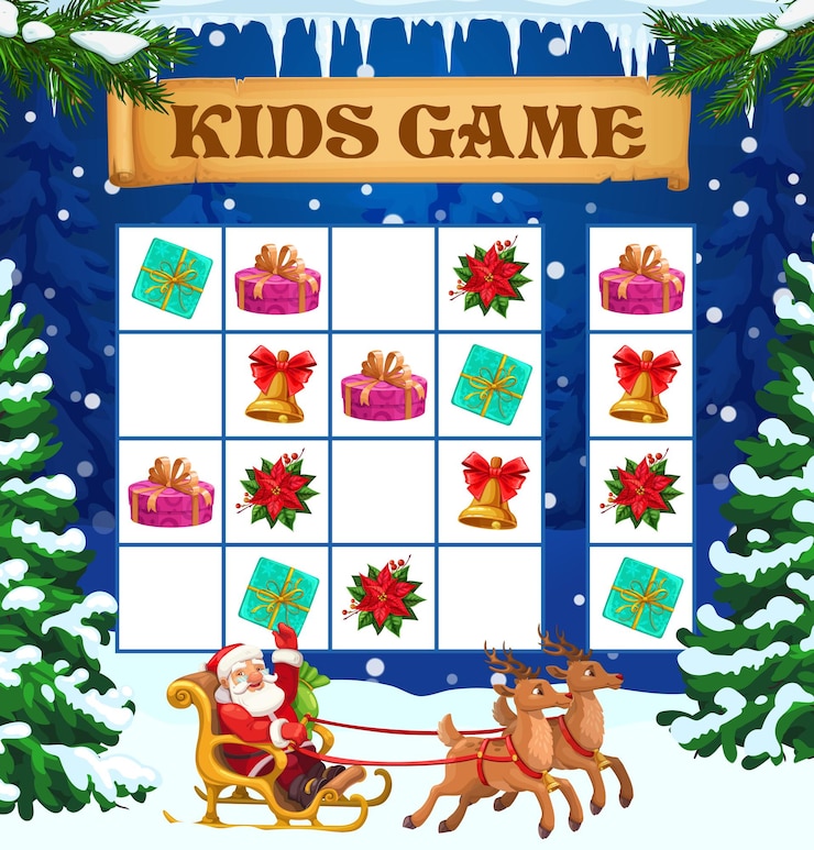 Vector sudoku de invierno navideño para niños o rompecabezas.