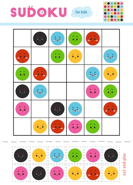 Sudoku para el juego educativo de los niños juego de colores use tijeras y pegamento para llenar los elementos que faltan