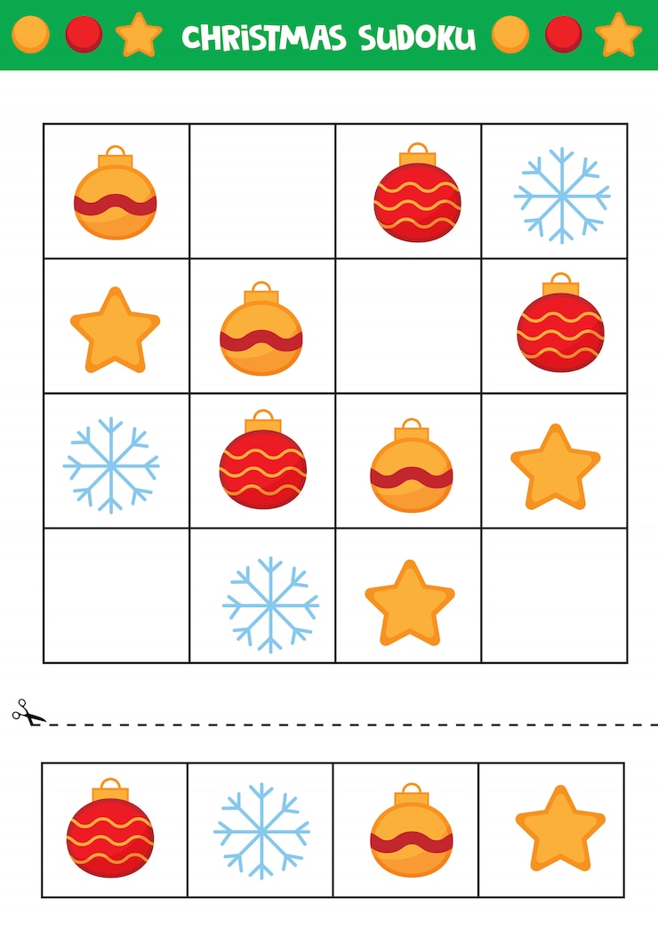 Vector sudoku de navidad para niños. juego educativo para niños.