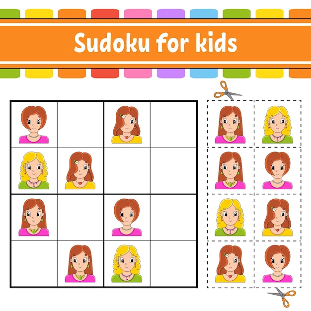 Sudoku para niños hoja de trabajo de desarrollo educativo página de actividad con imágenes juego de rompecabezas para niños