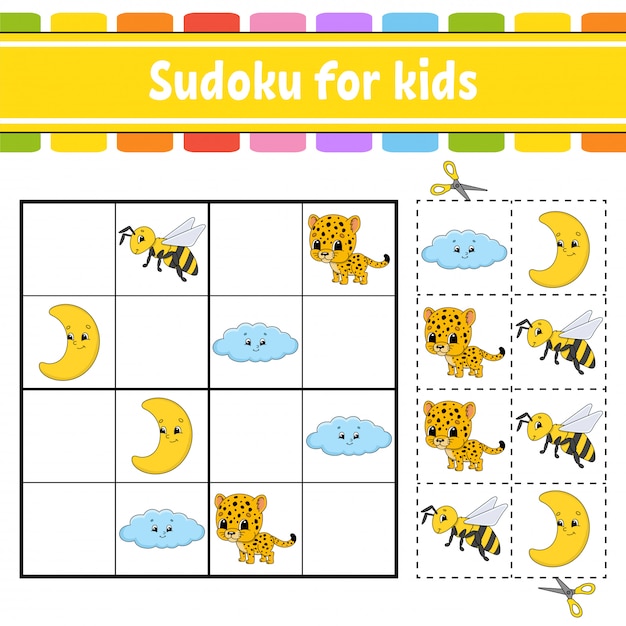 Sudoku para niños. Hoja de trabajo de desarrollo educativo.