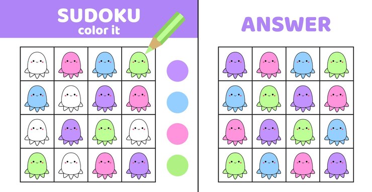 Vector sudoku octopus colorear sudoku con el bonito pulpo squishmallow cartoon