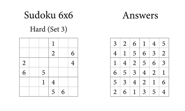 Sudoku Puzzle 6x6 Hard Set 3 con respuestas Juego divertido de entrenamiento cerebral para niños, adolescentes y adultos