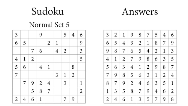Sudoku Puzzle 9x9 Set 5 Normal con respuestas Juego divertido de entrenamiento cerebral para niños, adolescentes y adultos