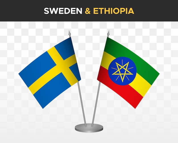 Suecia vs etiopía escritorio banderas maqueta aislado 3d vector ilustración sueco mesa banderas