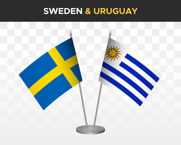 Suecia vs uruguay escritorio banderas maqueta aislado 3d vector ilustración sueco mesa banderas