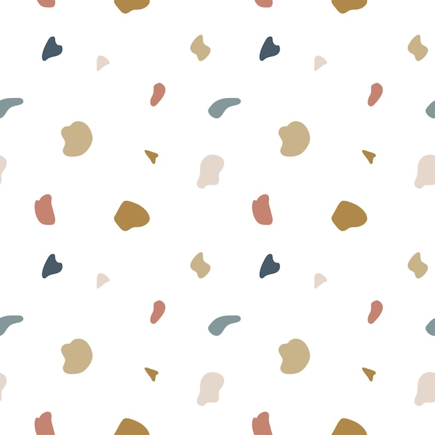 Suelo de terrazo de patrones sin fisuras. Vector textura de mosaico de fragmentos de piedra natural, piedra caliza de granito de mármol