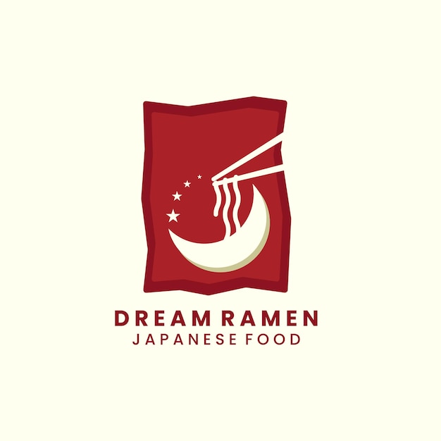 Sueño fideos ramen con estilo vintage y silueta logo icono plantilla diseño comida japón tradicional vector ilustración