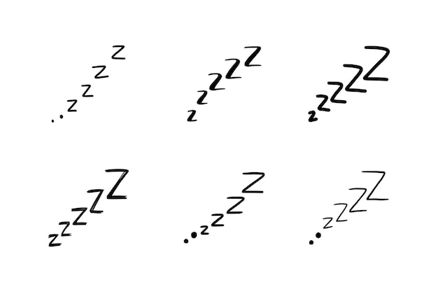 Sueño zzzz doodle conjunto de símbolos. Icono de sueño soñoliento. Doodle ilustración de vector de estilo de dibujo cómico.