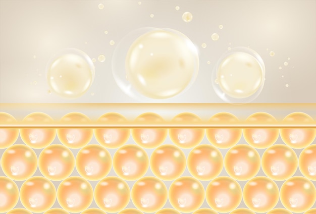 El suero con burbujas transparentes cae sobre la piel el concepto de hacer la piel saludable