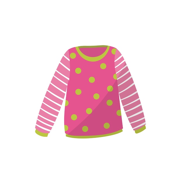 Suéter de bebé rosa en lunares verdes lindo suéter cálido con mangas a rayas ropa para niños ropa para niña pequeña traje para niños diseño de vector plano de dibujos animados